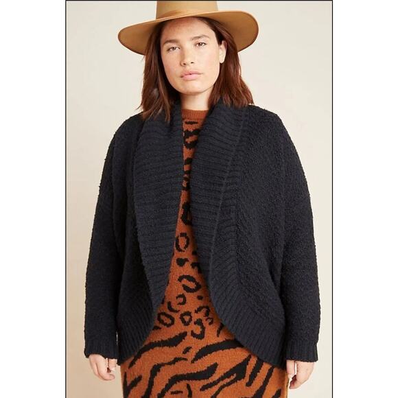 Anthropologie Black Knit Wool Blend Open Front Cardigan Size Small - Picture 1 of 5